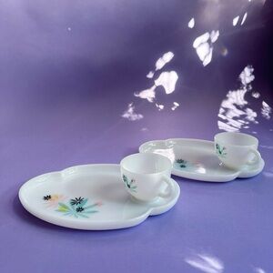 Rare Federal Atomic Flower Milk Glass Patio Snack Set Vintage Mid-Century Modern